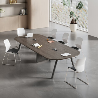 Cool door small conference table simple modern office desk training table oval nordic business negotiation reception table and chair combination oak color 2.4m*1.2m conference table (3rd generation without electricity)