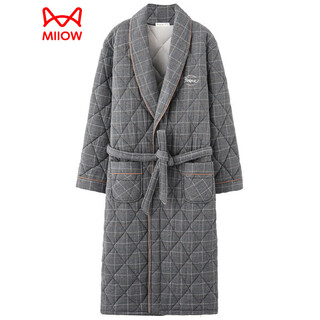 Miiow autumn and winter men's nightgown bathrobe thickened warm pajamas pure cotton quilted long plus size cotton bathrobe men's a1045-three layers of thickened quilted-cotton 175 (xl)