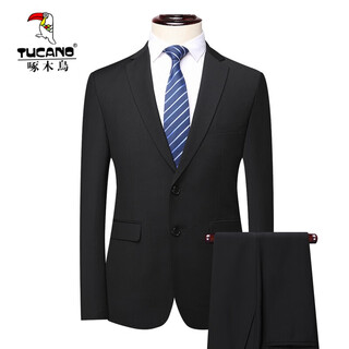 Woodpecker suit suit men's suit trousers business casual formal fit no-iron elastic versatile professional attire men's suit black two buttons (suit + trousers) 175/l