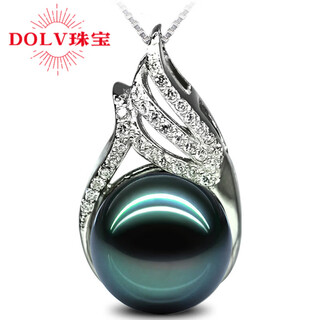 Fat donglai same style tahitian pearl pendant single short clavicle chain 925 silver round black mother-of-pearl necklace 14mm-15mm