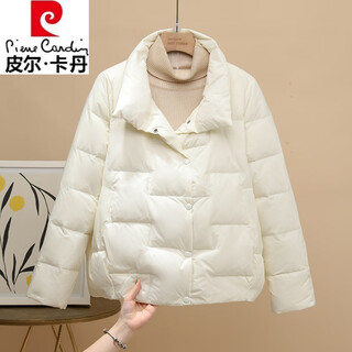 Pierre cardin brand women's clothing 2025 new lightweight down jacket women's short stand collar casual versatile white duck down jacket winter white s85-120jin jin equals 0.5 kg