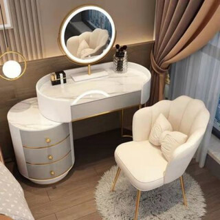 Jueyue nordic dressing table light luxury high-end new internet celebrity dressing table bedroom modern simple retractable storage cabinet integrated zf fence white with gray 80 table + cabinet + smart mirror + chair