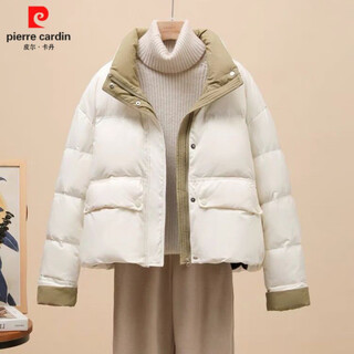 Pierre cardin (pierre cardin) down jacket women 2026 winter new fashion korean style short color block thickened bread jacket little man jacket white l 100-120jin jin is equal to 0.5 kg