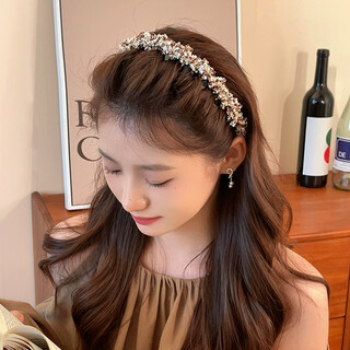 Wanyao xiaoxiangfeng braided wavy hair hoop for women 2025 new high-end toothed crushed hair clips hair bundle high skull headband coffee color xiaoxiangfeng hairband