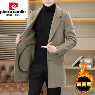 Pierre cardin woolen coat men's mid-length suit collar 2026 autumn and winter new double-sided woolen windbreaker jacket new khaki l
