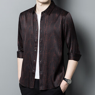 Elison mulberry silk printed middle-aged and elderly men's high-end light luxury casual dad wear long-sleeved silk satin autumn and winter new style red 2xl/185