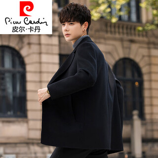 Pierre cardin woolen woolen coat men's short coat new korean style double-sided woolen suit-like windbreaker trendy black 2xl weight (155-170jin jin is equal to about 0.5 kg)