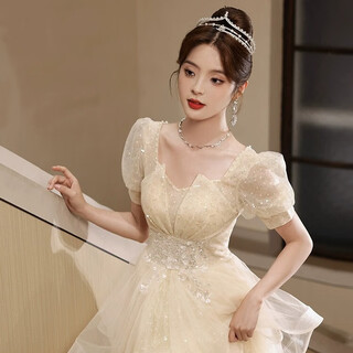 Yingwen evening dress female sense light luxury 18th ceremony student day piano performance banquet host graduation champagne color s recommended 85-90jin jin equals 0.5 kg