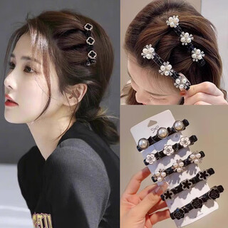 2025 internet celebrity new pearl and rhinestone lazy hair braiding artifact, stylish broken hair hairpin, bangs clip, side hairpin, shiny four-leaf clover, 1 word clip