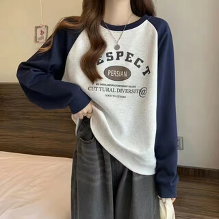 Ling yue thin sweatshirt for women 2025 spring and autumn new style student loose long-sleeved top casual versatile bottoming shirt royal blue shoulder english l recommended 100-120 jin jin equals 0.5 kg