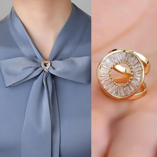 Quamer gold store multi-functional ribbon scarf buckle mini women's high-end shirt ribbon knotted buckle small square gold