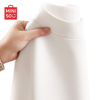 Miniso bottoming shirt men's winter high-end lining brushed texture half turtleneck plus velvet long-sleeved t-shirt white l