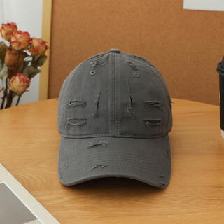 Wine style senior fashion brand ripped solid color baseball cap for girls fashion street style soft top hat gray wide brim peaked cap for men gray one size fits all 55-61cm adjustable