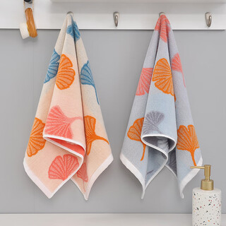 Shantou lincun towel pure cotton face wash household soft absorbent lint-free hotel shower men and women adult thickened cotton face towel 2 pieces ginkgo leaf series 100% cotton 75x35cm
