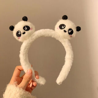 Weishini cute plush panda headband women's face washing hairpin anti-slip headband cartoon hair cave hair accessories panda headband white a24-308