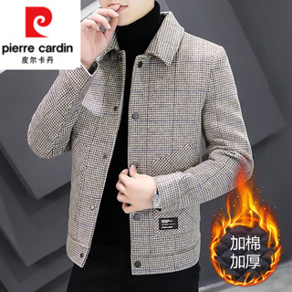 Pierre cardin men's jacket 2024 spring, autumn and winter new casual young and middle-aged thick cashmere wool jacket men 5 khaki 2903 thickened style 185 (160jin jin is equal to 0.5kg -175jin jin is equal to 0.5kg)