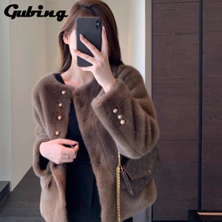 Gu bing xiaoxiangfeng faux fur short coat for women autumn and winter young style faux fur all-in-one short lazy faux mink velvet cardigan coffee color m