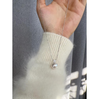 Guran australian white pearl pendant necklace, classic stacked s925 silver chain, round strong light, french light luxury, exquisite and versatile, australian white, about 40+5cm long