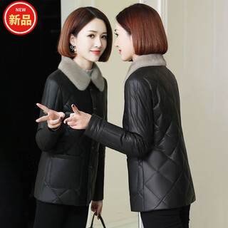 Xue che non-split leather jacket for women 2025 autumn and winter new style cotton leather jacket with fur collar slimming jacket trendy black silk cotton leather jacket 3xl recommended 130-140jin jin is equal to 0.5 kg