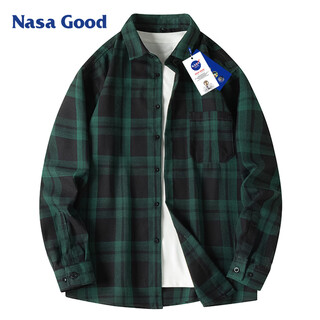 Nasa good long-sleeved shirt men's spring versatile trendy plaid top fashion casual bottoming shirt men's jacket green xl
