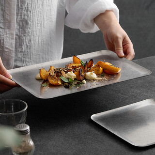 Zeroky clan stainless steel rectangular plate western food plate commercial dish plate cake bread fried chicken plate dinner plate fast food dry vegetable tray 12-inch stainless steel rectangular tray