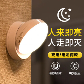 Qifan 360 rotating night light human body sensor lamp wireless magnetic light control home corridor aisle wardrobe cabinet lamp rotating charging type-white light 2 discount pack