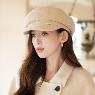 Xiangxue yuxiu wool duck hat women's autumn and winter 2025 new octagonal beret women's retro versatile warm newsboy hat beige