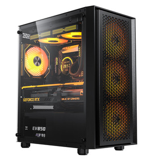 爱国者V18 电脑台式主机箱MATX机箱亚克力多网孔强散热美观支持240水冷 V18黑+4个彩虹风扇