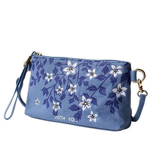 Pukanon 2025 new chinese style embroidered bag printed art bag crossbody bag shoulder bag clutch bag canvas women's bag denim blue + hand strap + diagonal strap