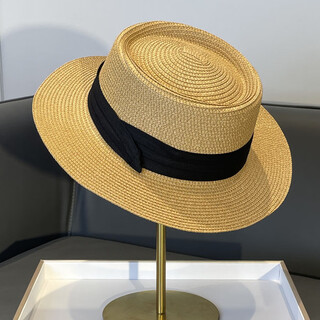 Kt французская шляпа от солнца с плоским верхом для женщин, новинка 2024 года, цилиндр, летний пляжный отдых, стильный солнцезащитный козырек, соломенная шляпа, шляпа от солнца цвета хаки (черный ремешок), m56-58см