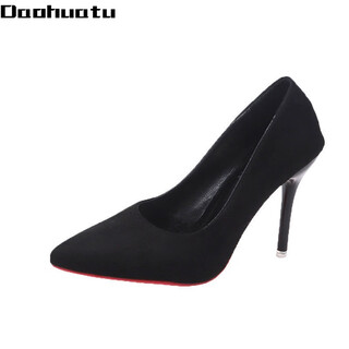Daohuatu size 35-45 large size high-heeled shoes 44 sequin single shoes reverse channeling men's transvestite shoes 43 stiletto heel big-foot women's shoes 42 105 suede black 10 cm 45