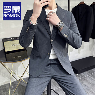 Romon spring and autumn business small suit men's jacket slim casual korean style handsome small suit men gray suit+trousers l