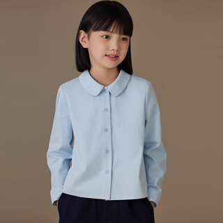 Hacikis children's clothing spring and autumn children's long-sleeved shirt blue skin-friendly cotton doll collar shirt girls' tops parent-child style blue 130cm