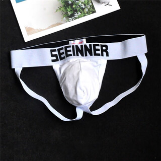 Youhao men's underwear thong youth low waist sexy double butt back empty tight pure cotton butt straps comfortable simple solid color white 1 pair 2xl
