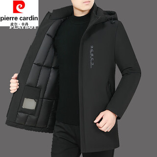 Pierre cardin (pierre cardin) men's new winter down jacket, mid-length, middle-aged, thickened, removable hood, cold-proof and warm, casual dad jacket, black 919 180/2xl recommended 135-150jin jin equals 0.5kg