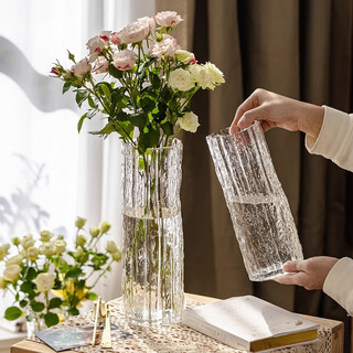 Xinnan vase decoration living room flower arrangement glass transparent light luxury high-quality water-cultured lily rose hydroponic flowers special glacier pattern transparent vase