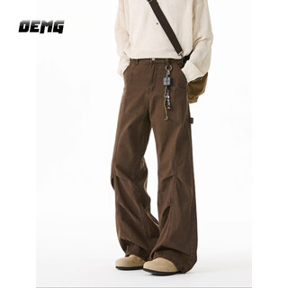 Oemg american workwear casual pants for men, autumn style, straight-leg trendy high street loose pleated wide-leg versatile trousers, brown xl recommended 110-130jin jin equals 0.5kg