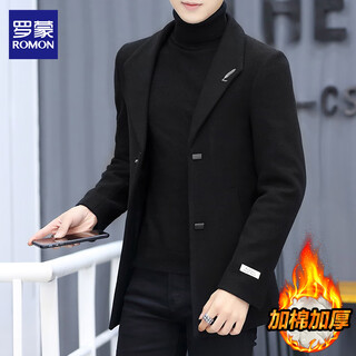 Luo meng autumn and winter woolen coat men's thickened suit korean style trendy men's jacket men's short windbreaker casual coat 1866 black cotton 3xl about 145-160jin jin equals 0.5 kg