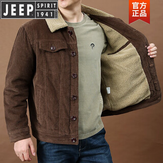 Jeep spirit corduroy men's jacket autumn and winter new style velvet thickened lapel cotton clothes casual tops warm jackets brown 2116a velvet thickened m weight 120jin jin is equal to about 0.5 kg