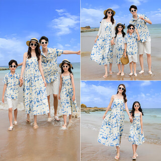 Buenpu beach parent-child clothing summer clothing new family of three or four family clothing mother-daughter mother-child travel vacation set 321 female 2xl