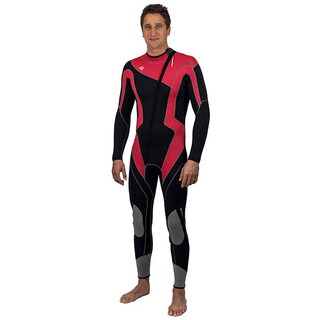 Hisea men's and women's diving suits, one-piece long-sleeved swimsuits, cold-proof clothes, warm clothes, snorkeling wetsuits, surf suits, black and red - four needles and six threads 3xl