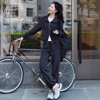 Meiyang's just-in-time suit, the more time-traveling love vertical striped textured fleece jacket/sweatpants two-piece set, fashionable temperament and versatile suit, dark gray m