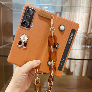 狮凯盾 荣耀magic v2手机壳全包翻盖奢华magic Vs2折叠屏皮套磁吸v2至臻版保护套新款女 【活力橙-翻盖皮套】蝴蝶结美女+小香风手链 荣耀Magic Vs2