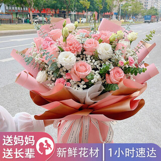 Planting carnations, lilies, flowers, birthday wishes, visiting patients, mother's day flowers express delivery to mom's nationwide stores in the same city, u style - 11 pink roses and carnations