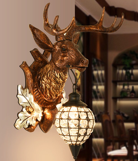 Shusheng european wall lamp indoor foyer nordic retro industrial style deer antler lamp personalized creative living room aisle american antique deer head decoration b1185-silver edge