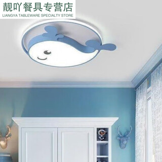 珍维亚儿童房灯卧室灯公主灯具现代现代简约灯云朵吸顶灯飞机灯 蓝鲸鱼50cm三色 三色变光(按键)