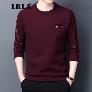 Lrla high-end long-sleeved t-shirt men's slim fit autumn and winter new business casual plus velvet thickened round neck sweatshirt bottoming shirt trendy burgundy xl 175 recommended 135-150jin jin equals 0.5 kg