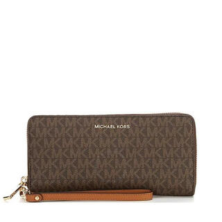 Michael kors luxury fashion brand women's wallet brown leather mk logo printed wrist strap zipper 32f1gj6e7b200 pic mini