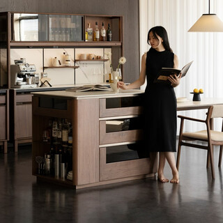 Zhijia home | haige island | small apartment solid wood slate island dining table black walnut light luxury island retro table cabinet black walnut * right socket (farewell model special offer / already enjoy 15% off)