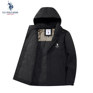 U.s. polo assn. jacket men's hooded breathable couple jacket thickened down cotton jacket men's top black xl